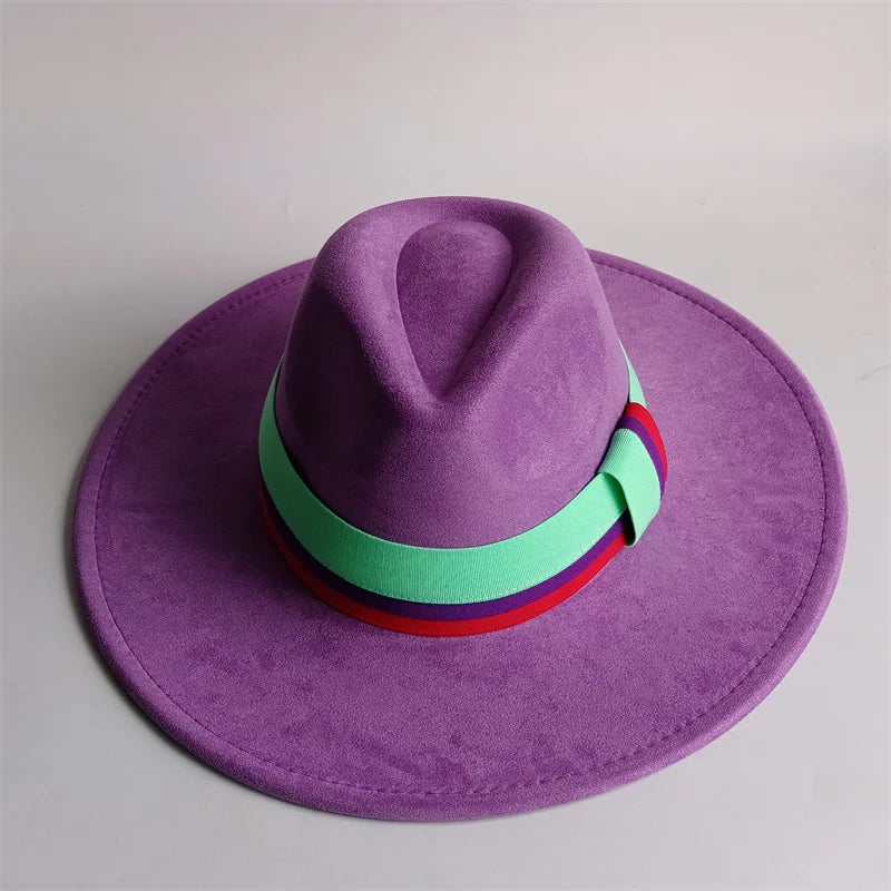 Suede Fedora Hat Wide Brim — Grayish Brown | KIMLUD