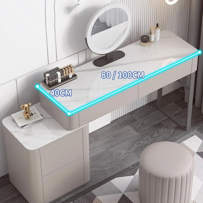 LED Light Dressing Table Mirror With Five Drawers — Grey | KIMLUD