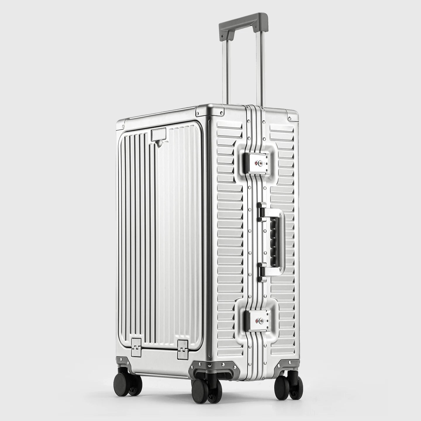 SUSHIMU 20-inch all-aluminum-magnesium alloy luggage with front opening, trolley suitcase, carry-on suitcase, metal travel