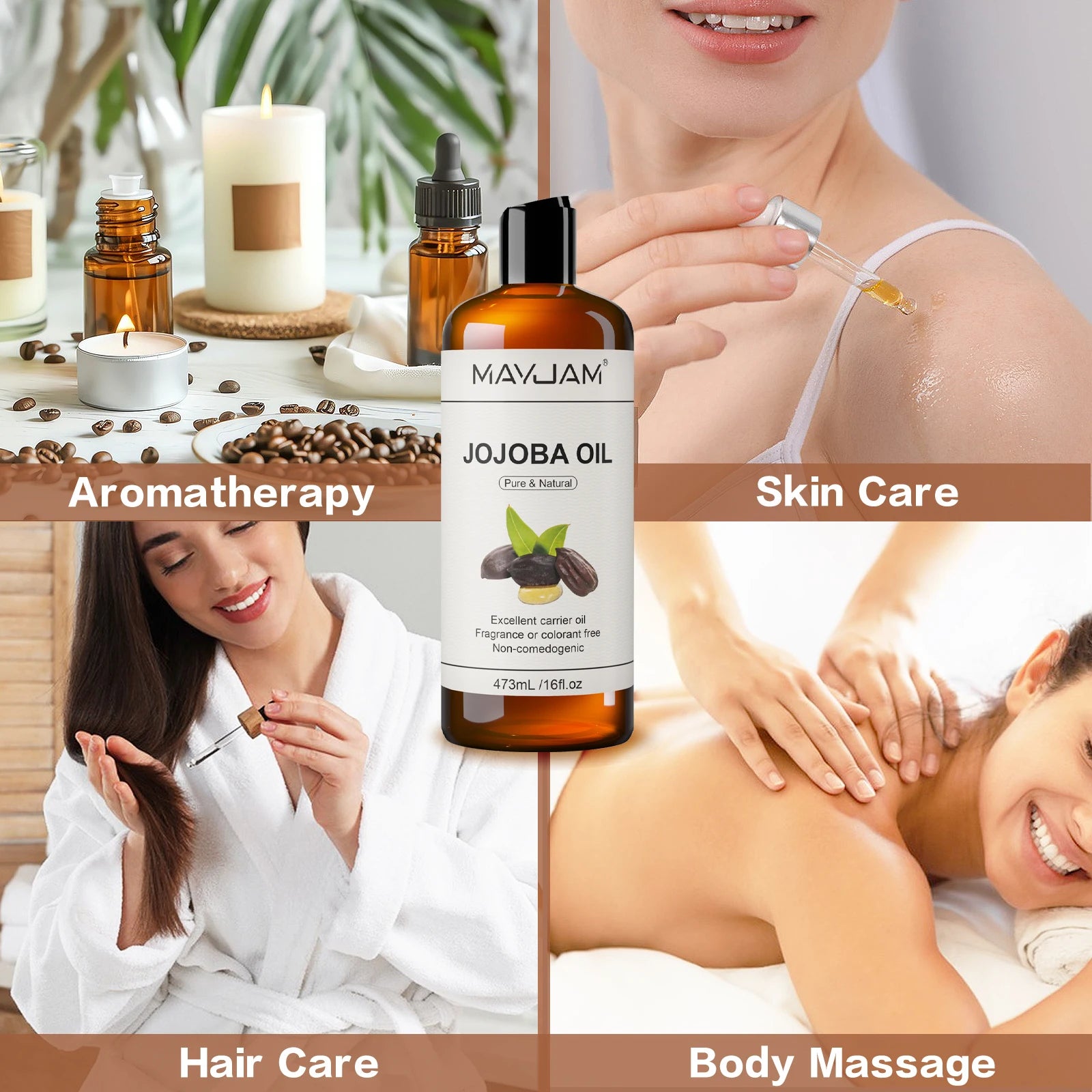 MAYJAM USDA Organic Jojoba Oil Moisturizing for Face, Hair, Skin & Nails Pure Natural Cold Pressed Grapeseed Sunflower Seed Oil