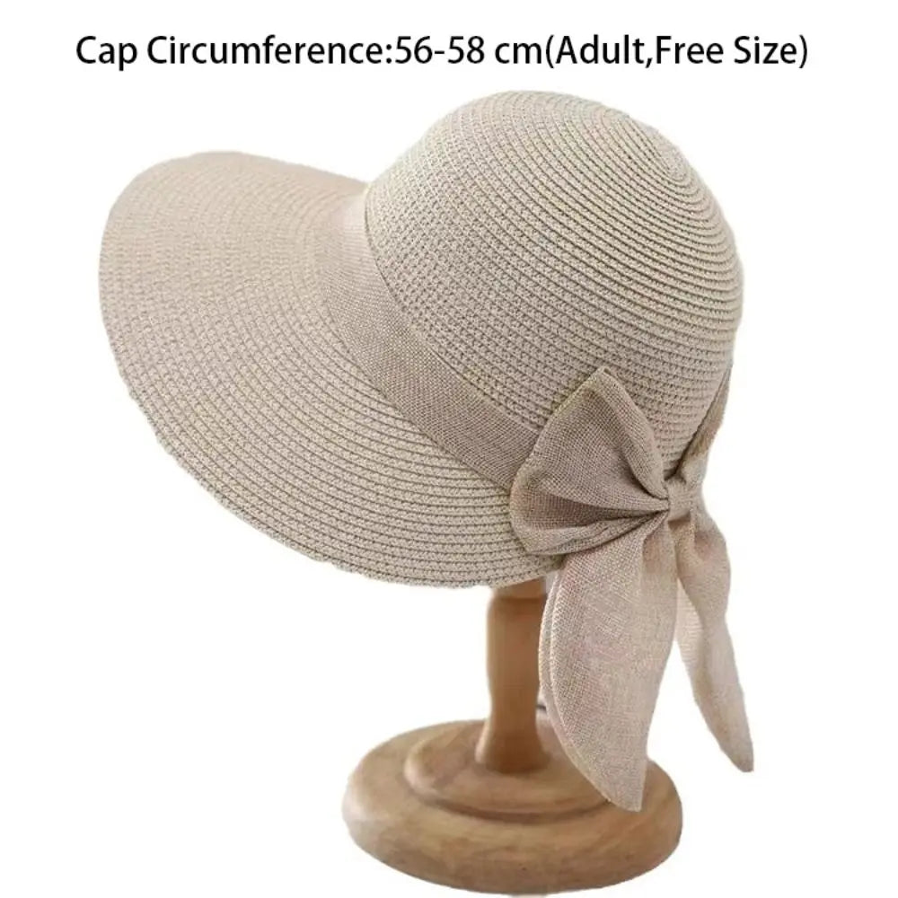 Straw Lightweight Bowknot Panama Hat — Beige | KIMLUD