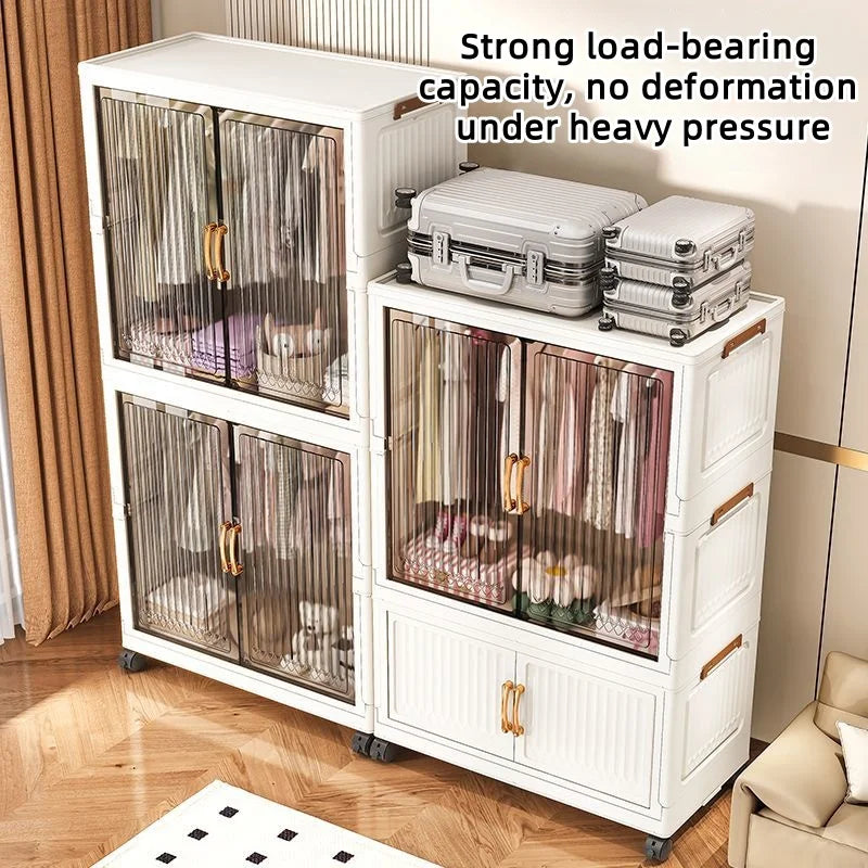 80cm no-installation folding storage cabinet, bedroom children's wardrobe, multi-layer storage box with wheels