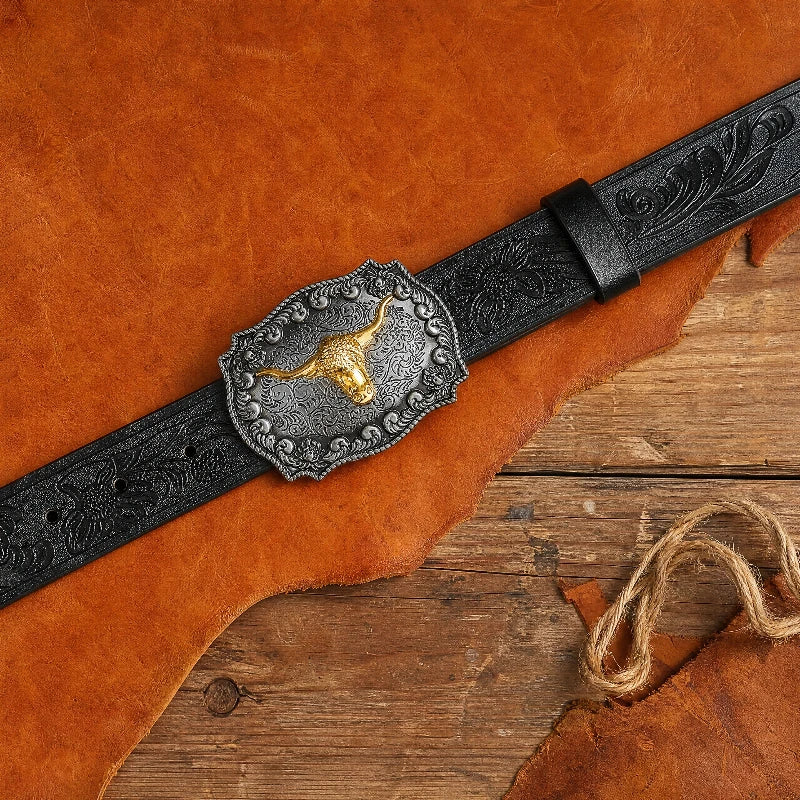 Men's Belt – Western Cowboy – PU Belt – Black | KIMLUD