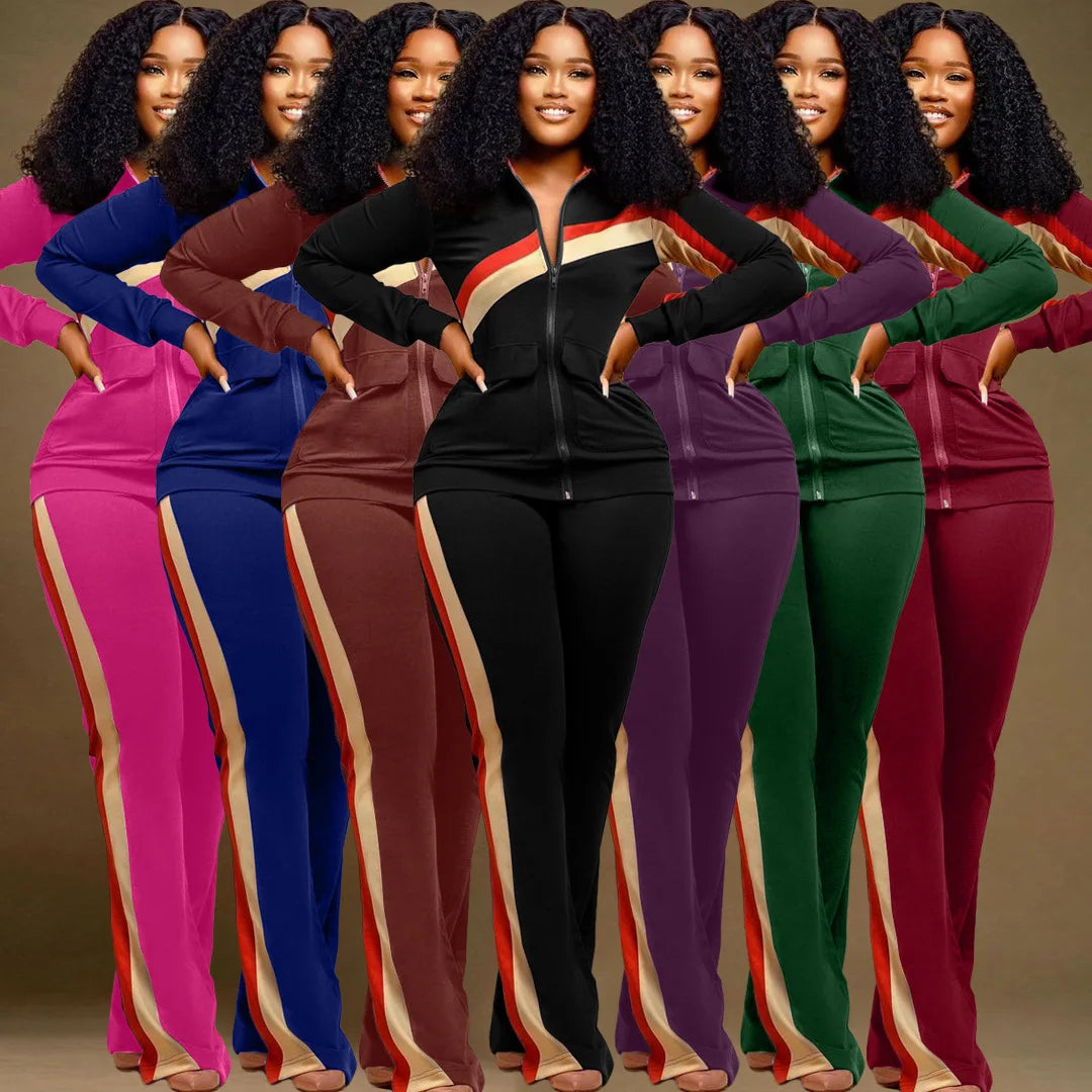 Women's Spor Two-ket Faion Set Long Sve Long Pants Winter Collection Adult Size Clothing Set with kets