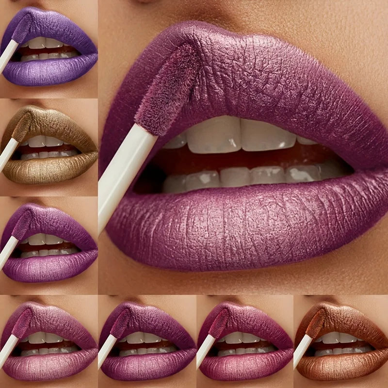 Metallic Lip Gloss Set Waterproof Long-Lasting — Mauve Rose | KIMLUD