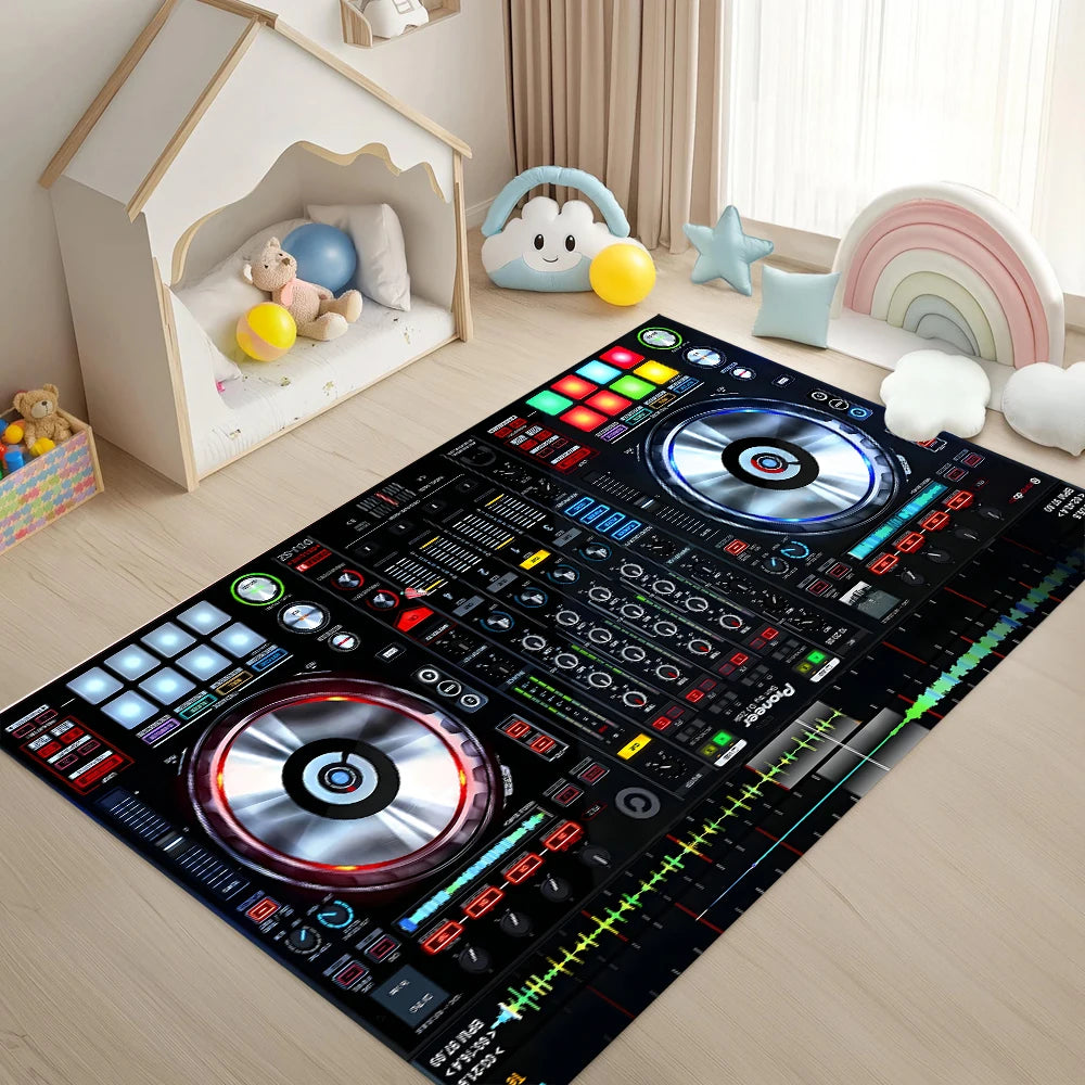 Retro DJ Console Carpet Music Studio Pattern Mat Stylish Area Rug for Living Room Bedroom Home Decoration Home Rugs for Bedroom
