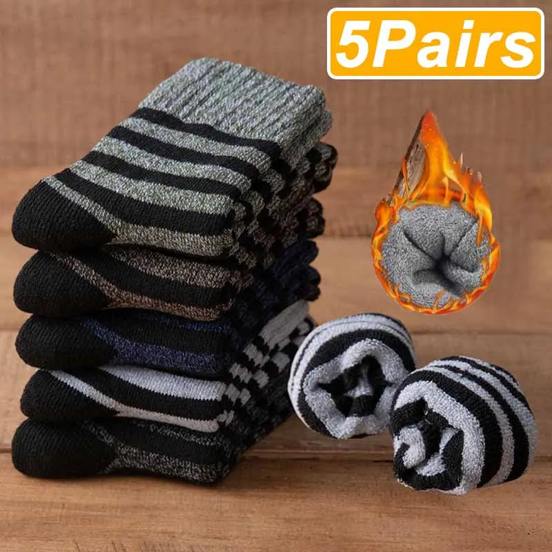 Merino Wool Socks Five-Pack Crew Thick Winter — Black | KIMLUD