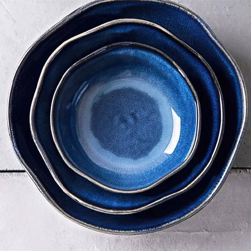 Bone China Bowl Irregular Japanese-Inspired Shape With Soft Flared Rim — Blue | KIMLUD