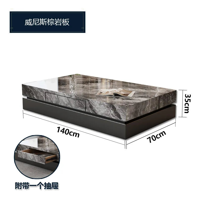 Italian Minimalist Coffee Table Rock Slab Countertop — Charcoal Gray | KIMLUD