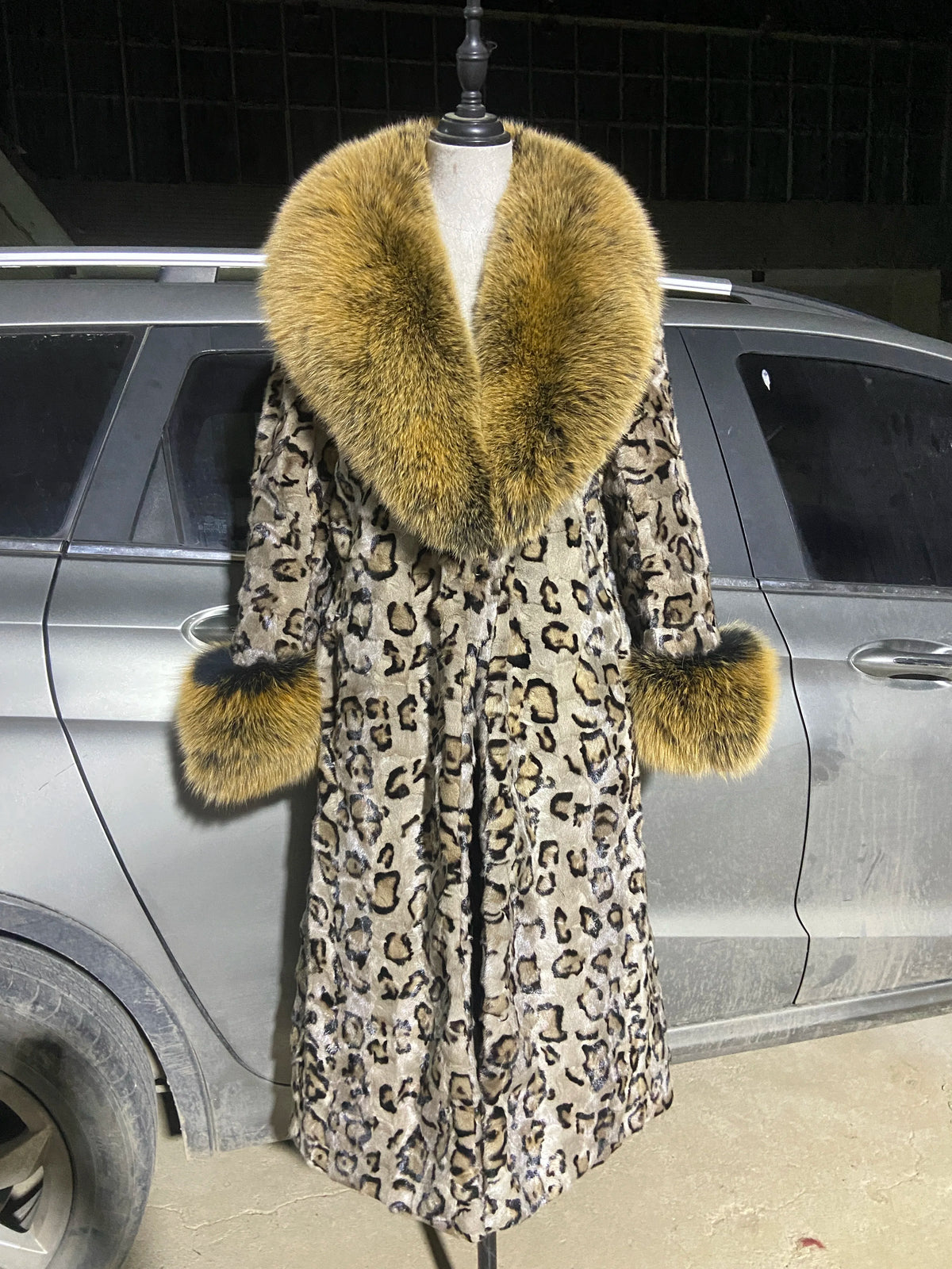 Mink Fur Coat – Real Fox Fur Trim Cuffs – Overcoat | KIMLUD
