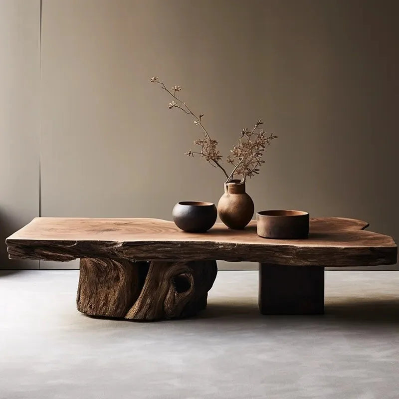 Solid Wood Coffee Table Irregular Aesthetic — Natural | KIMLUD