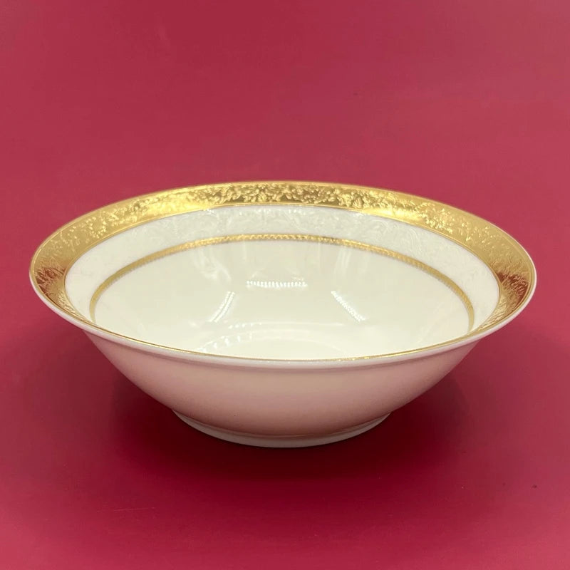 Bone Porcelain Dinner Plate With Gold Edge — White | KIMLUD
