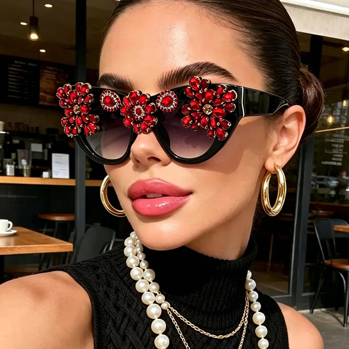 Cat Eye Sunglasses – Baroque Vintage Floral – Polycarbonate – Emerald | KIMLUD