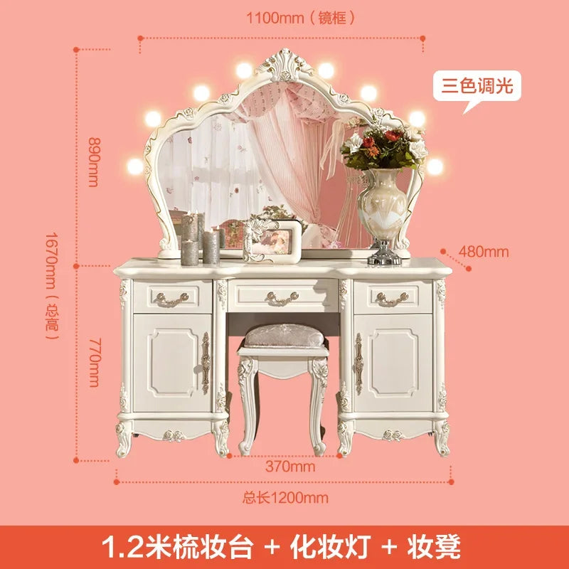 Wooden European Luxury Vanity Table With Arch Mirror — White | KIMLUD