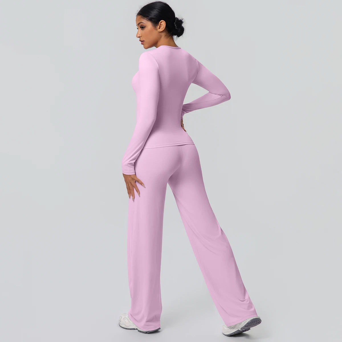 Yoga Set – Slim Long Sleeve Top and Wide Leg Pants – Nylon Elastane | KIMLUD