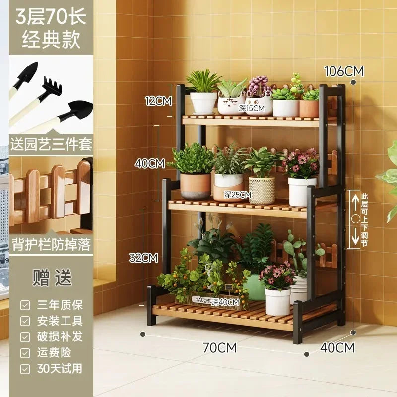 Bamboo Square Outdoor Plant Shelf Rack Five-Tier Display for Garden Outdoors — Black | KIMLUD