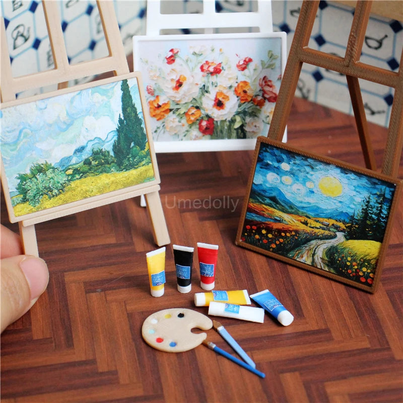 PVC Dollhouse Miniature Palette Easel Set One Twelfth Scale — Ivory | KIMLUD