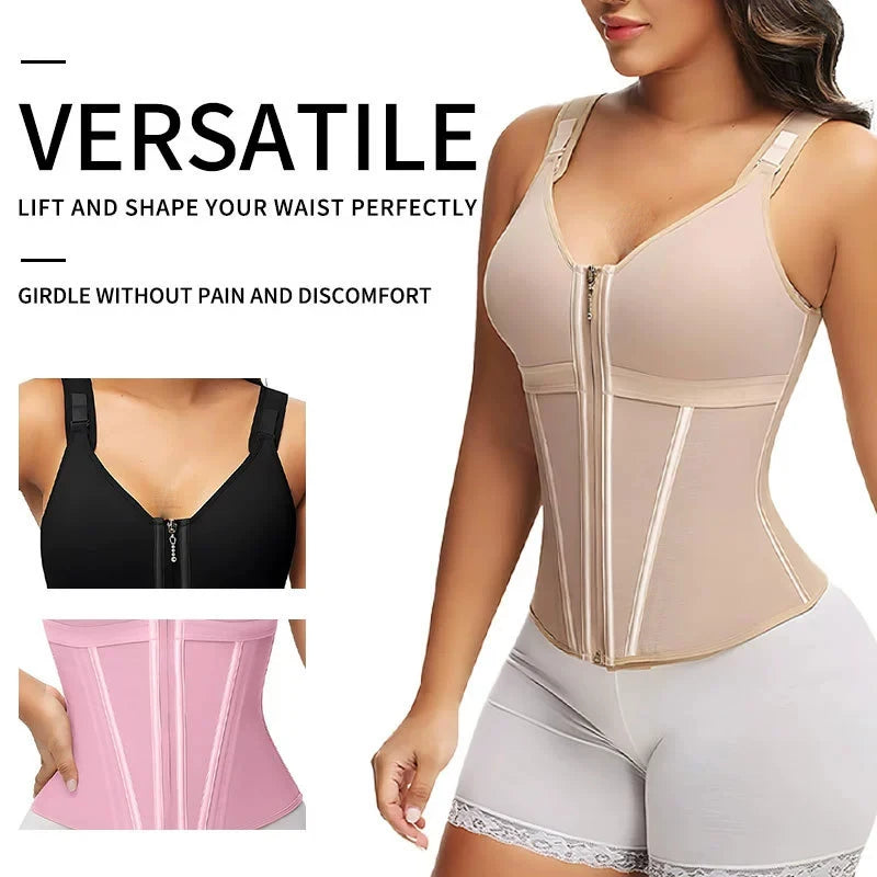 Colombian Shapewear Waist Trainer 17 Steel Bones, 3-Row Hooks — Black | KIMLUD