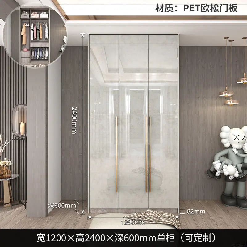 Glass Door Modern Wardrobe With Ample Storage And Brass Hardware — Pale Gray | KIMLUD