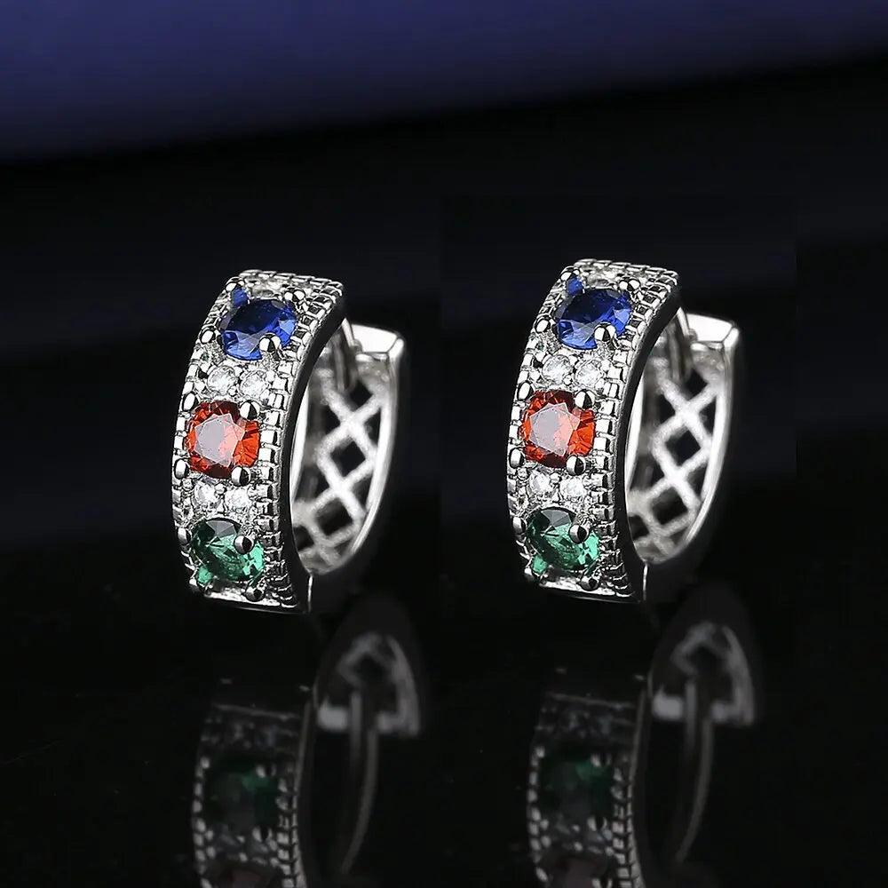Silver-Toned Copper Oval Zircon Halo Stud Earrings — Sapphire Blue | KIMLUD