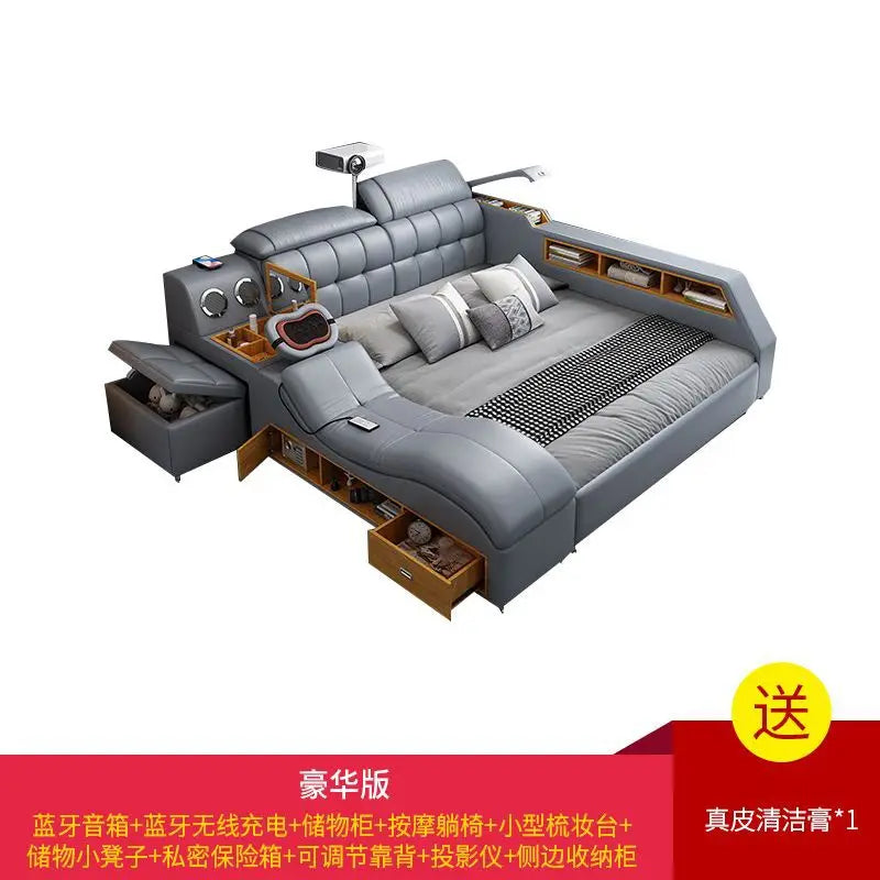 Intelligent massage tatami leather bed modern simple master bedroom storage double bed size apartment wedding bed