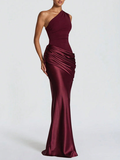 One Shoulder Maxi Dress – One Shoulder – Bodycon – Red | KIMLUD