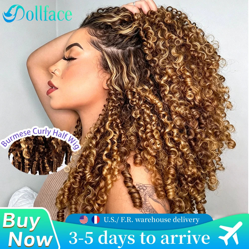 Remy Human Hair Half Wig 3-In-1 Glueless Clip-Ins — Ombre Highlight | KIMLUD