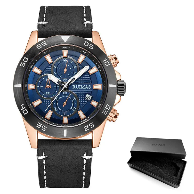 Premium Leather Strap Chronograph Watch — Black | KIMLUD