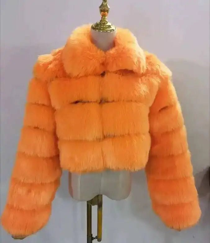 DEAT Fashion Women's Faux Fur Coat Lapel Zipper Long Sleeves Loose Thick Imitation  Fur Short Jacket Winter New 7AB6103