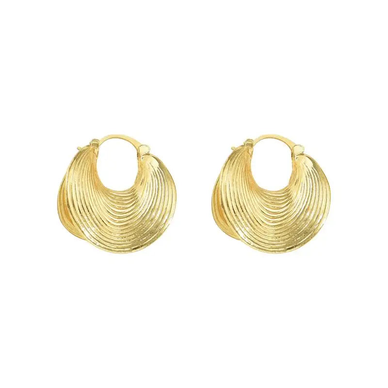 Gold-Tone Geometric Irregular Striped Large Ear Buckle Earrings — Gold | KIMLUD