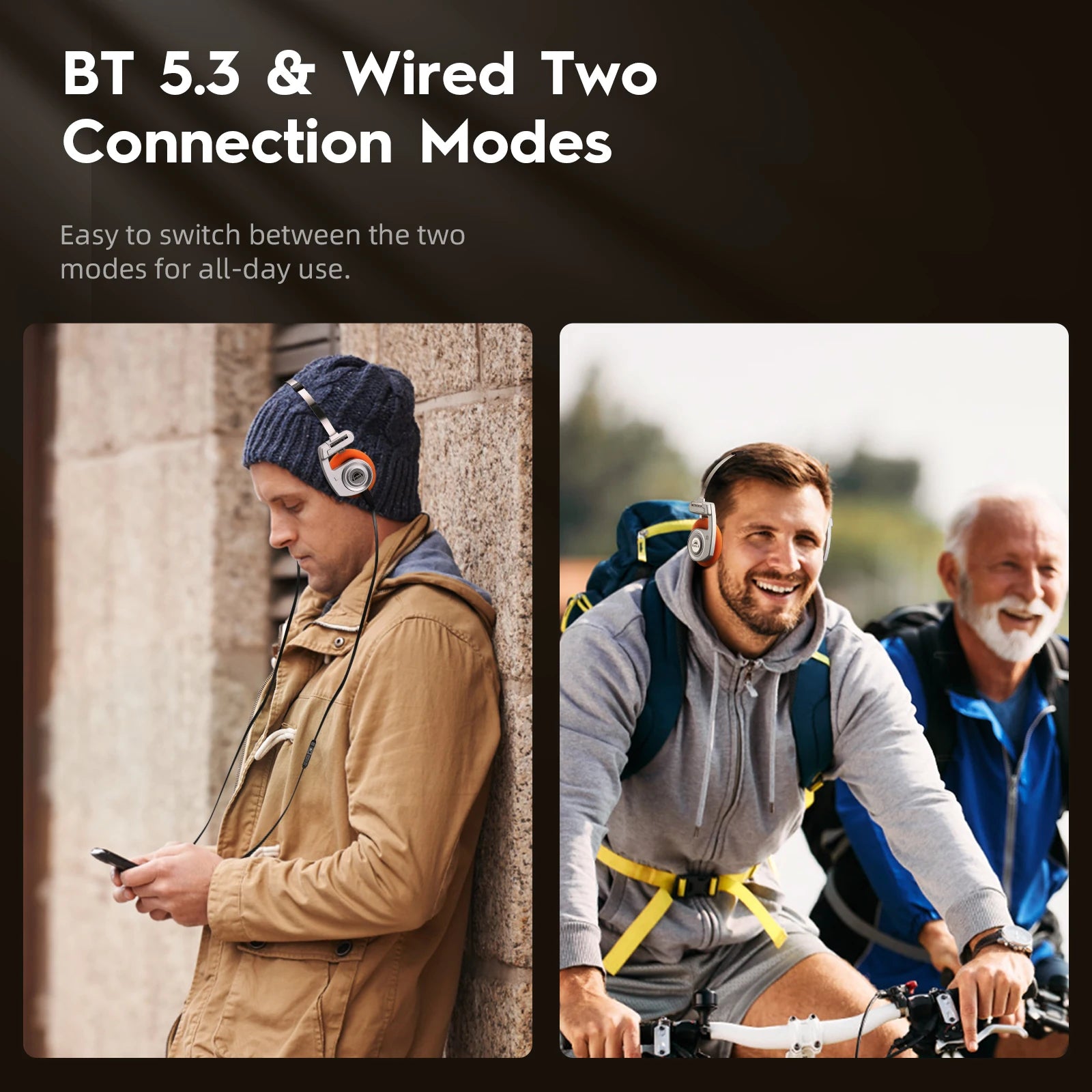 KIMLUD, OKCSC Retro 3rd Generation Headphone Wired/Wireless Earphones 40mm Driver Open End HiFi Headset Only Bluetooth Version 2-in-1, KIMLUD Womens Clothes