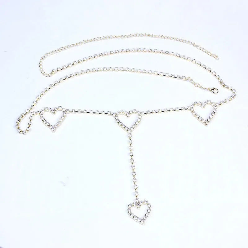 Gold-Tone Chain Belt Multilayer Tassel Rhinestones — Gold | KIMLUD