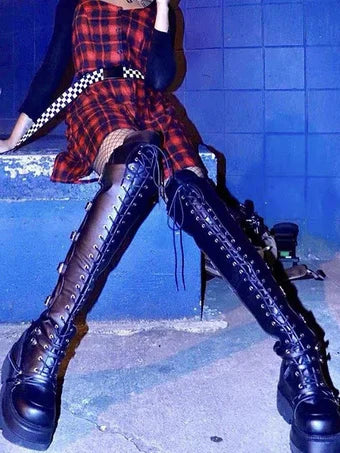 Over-the-Knee Boots – Gothic Wedge Platform – PU | KIMLUD