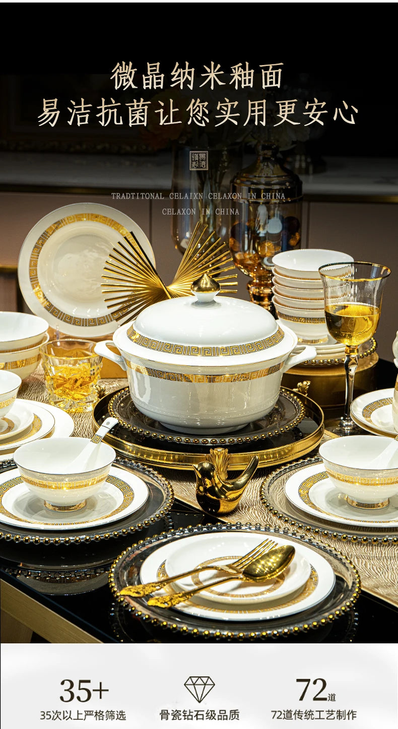 Fine Bone China Dinnerware Sets Gold Trim — White | KIMLUD