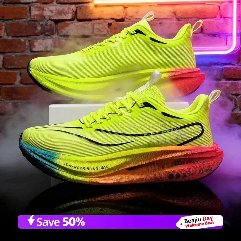 Air Mesh Running Shoes Carbon Plate Marathon Lightweight Breathable Nonskid — Emerald Green | KIMLUD