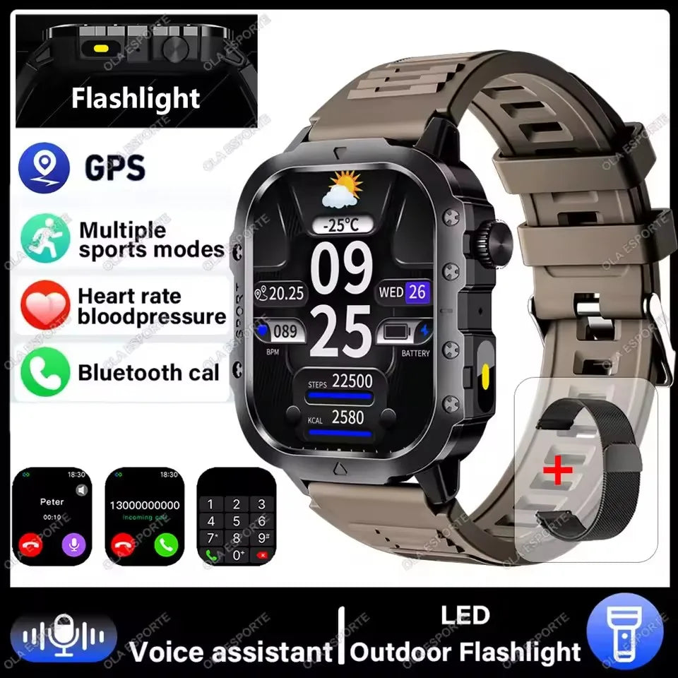Xiaomi Military Smart Watch Men Waterproof Outdoor Sports Tracker LED Flashlight Bluetooth Call Men Smartwatch For Android iOS