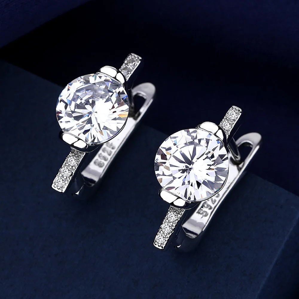 Silver-Toned Copper Oval Zircon Halo Stud Earrings — Sapphire Blue | KIMLUD