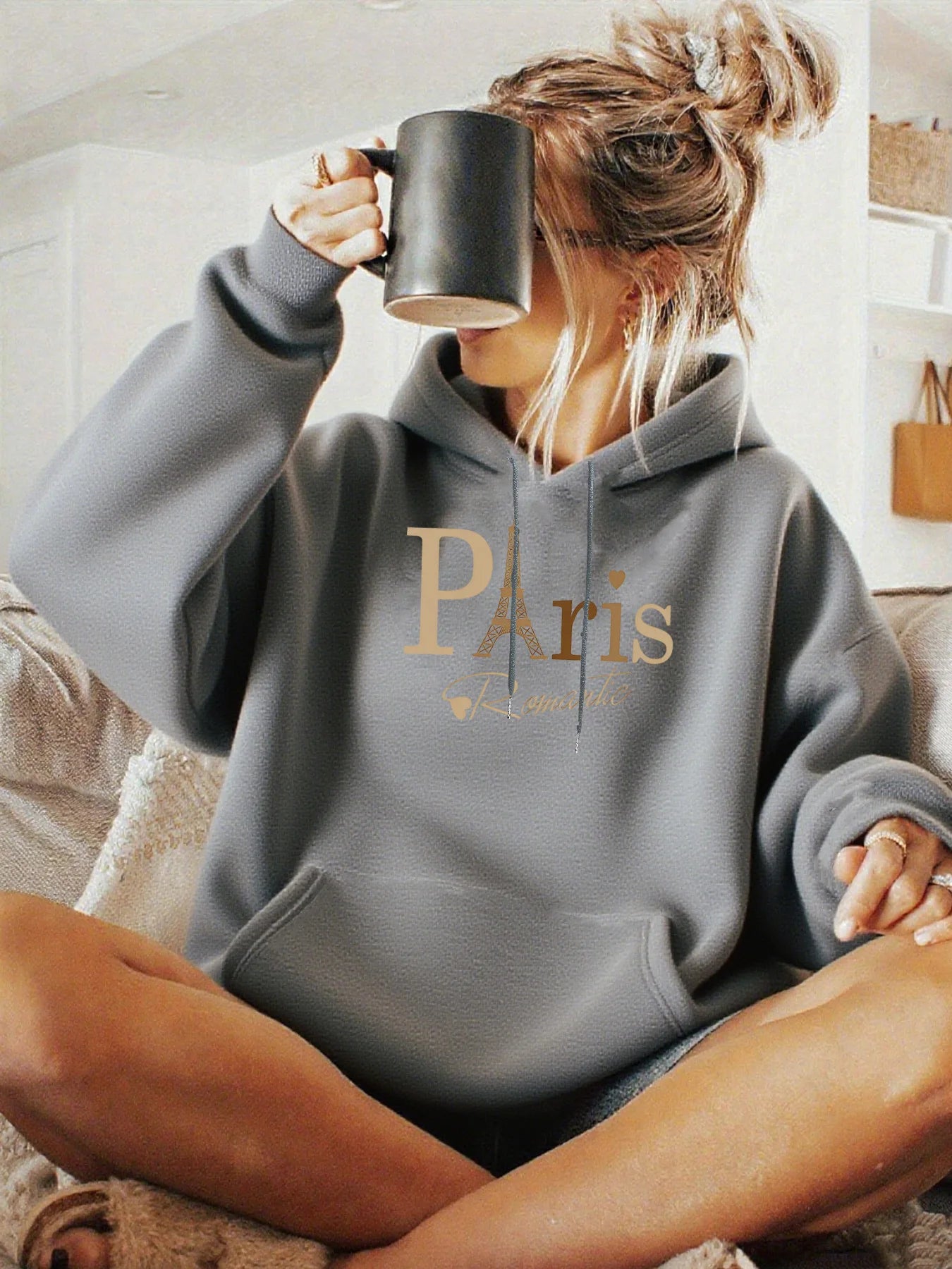 Hoodie – Alphabet Print – Polyester – Loose | KIMLUD