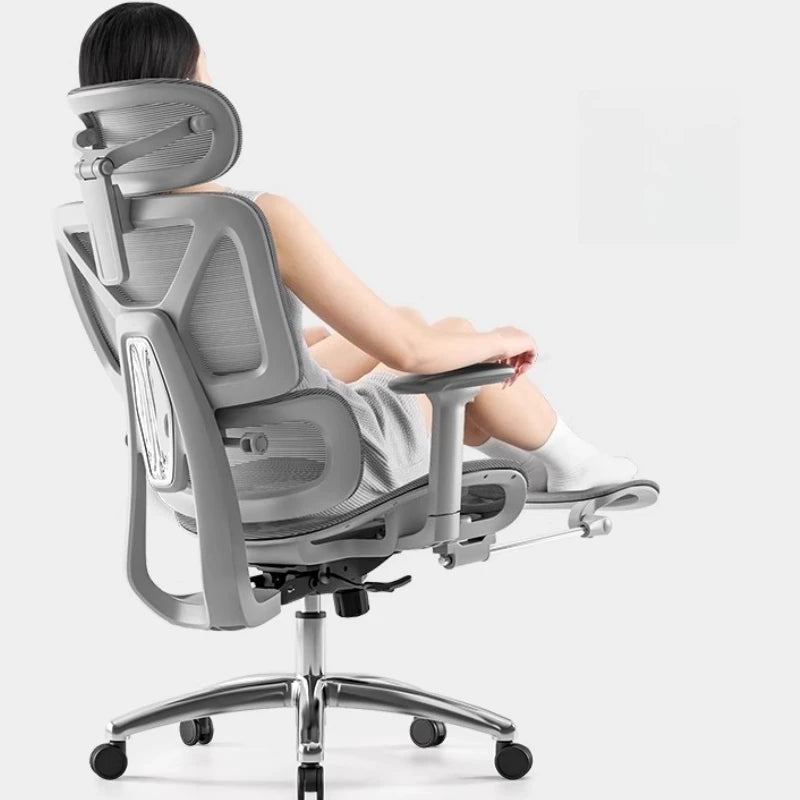 Ergonomic Mesh Office Chair With Footrest — Soft Dove-Gray | KIMLUD