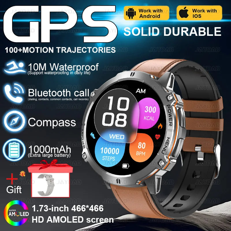 2025 NEW For XIAOMI Outdoor Military GPS Smartwatch Men 1.73"HD Screen Compass 1000MAH Heart Rate BT Call 10M Waterproof Watches