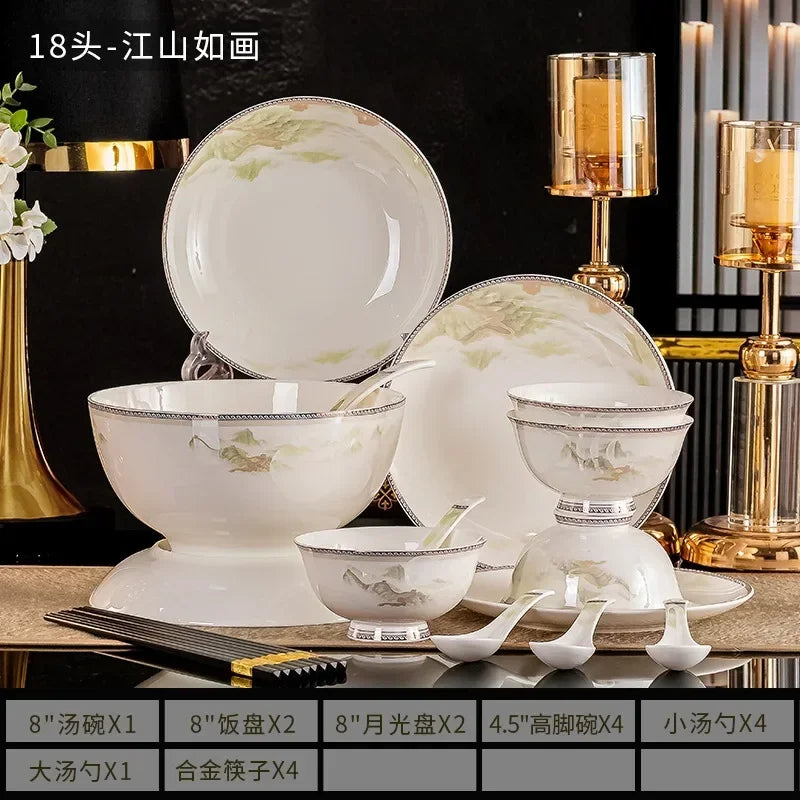 Bone China Dinnerware Set Jingdezhen Bowls And Plates — Ivory | KIMLUD