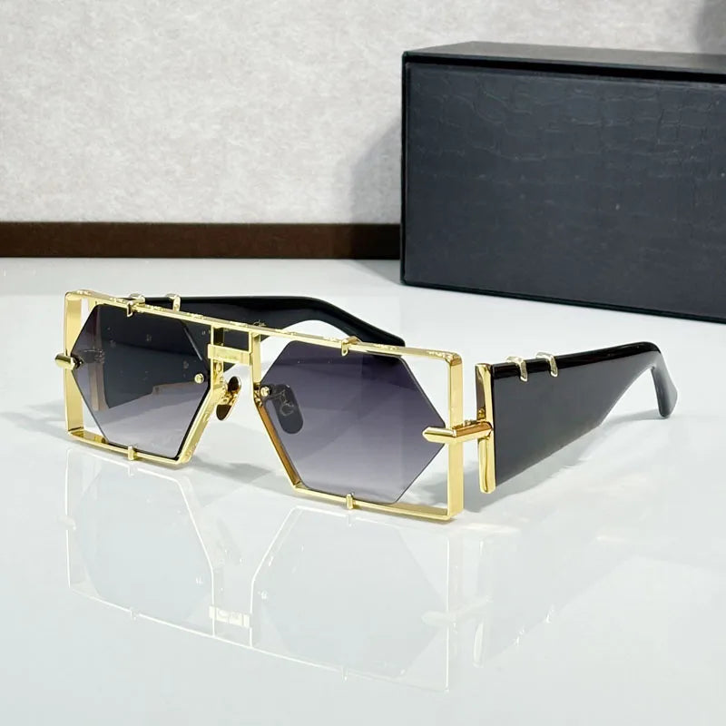 Metal Hexagon Sunglasses With Acetate Frame — Tortoiseshell Brown | KIMLUD