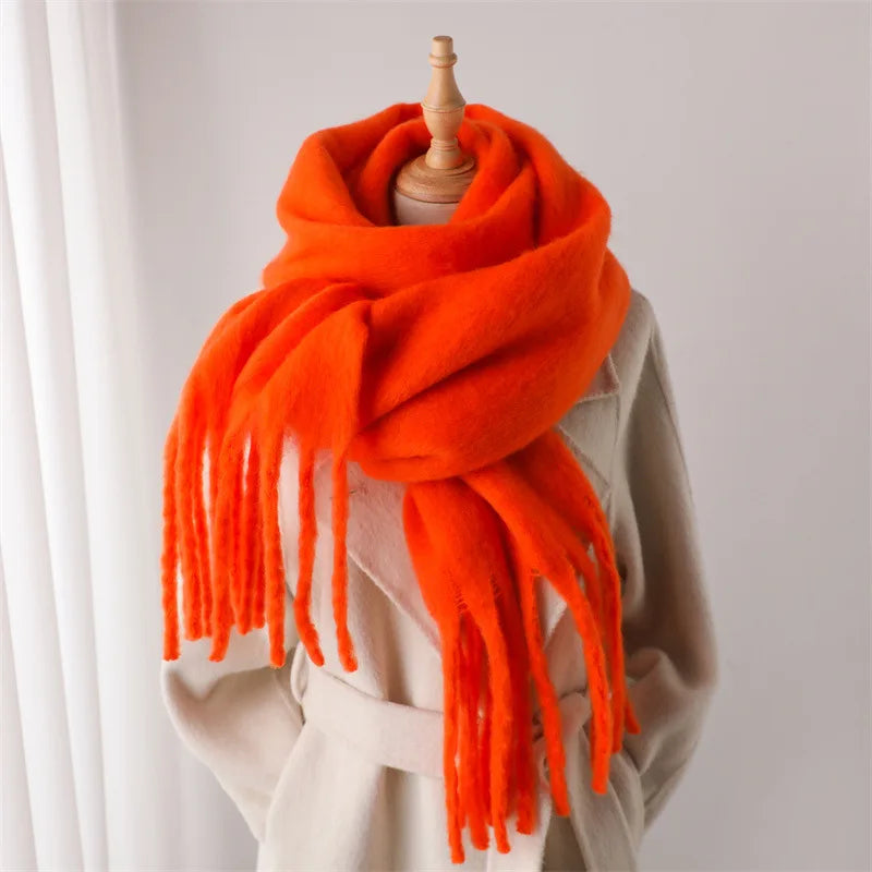 Cashmere Shawl Wrap With Long Tassels For Winter Elegance — Deep Burgundy | KIMLUD