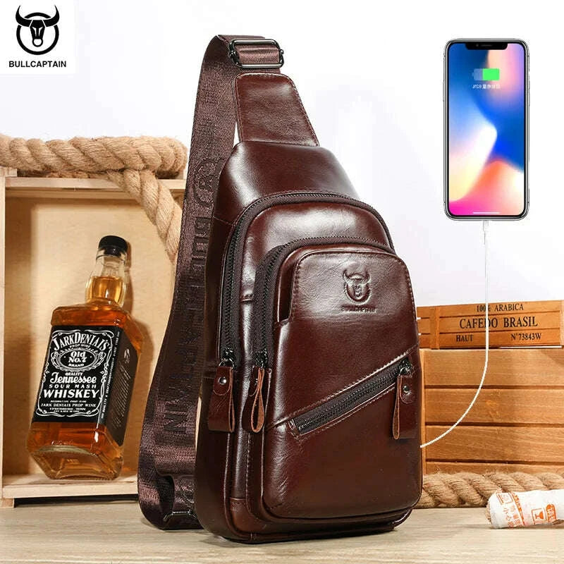 KIMLUD, BULLCAPTAIN 2023 The Latest Men's Leather Chest Bag Large Capacity Casual Men's Messenger Bag Classic Leather Chest Bag XB 127, KIMLUD Womens Clothes