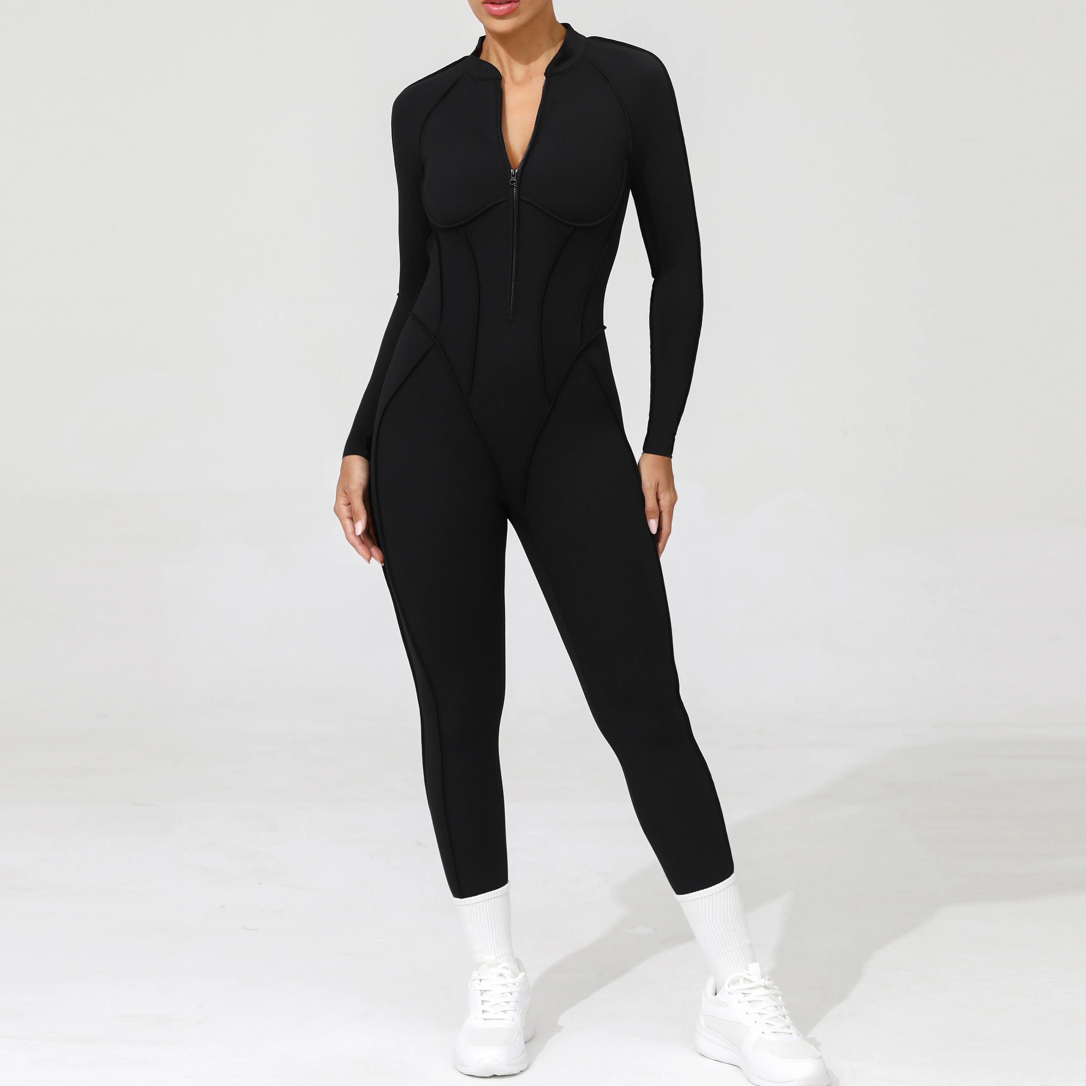 Padded Women Long Sleeve Sport Yoga Jumpsuit Workout Clothes for Women Sportwear Backless Zipper Fitness Gym Outfit