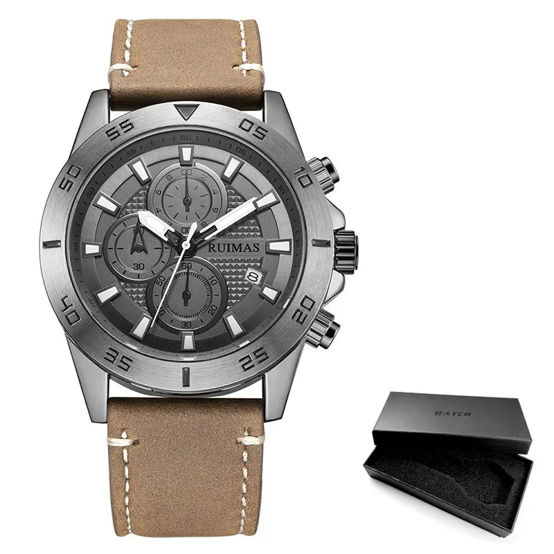 Premium Leather Strap Chronograph Watch — Black | KIMLUD