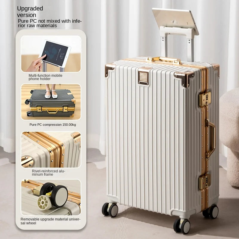 Aluminum Frame Lightweight Travel Suitcase — White | KIMLUD
