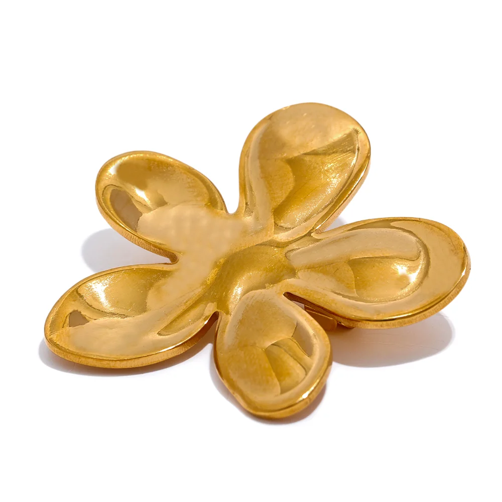 Yhpup Wholesale Stainless Steel Flower Metal Brooches Gold Silver Color Waterproof Real Gold Plated Fashion Jewelry for Women - KIMLUD