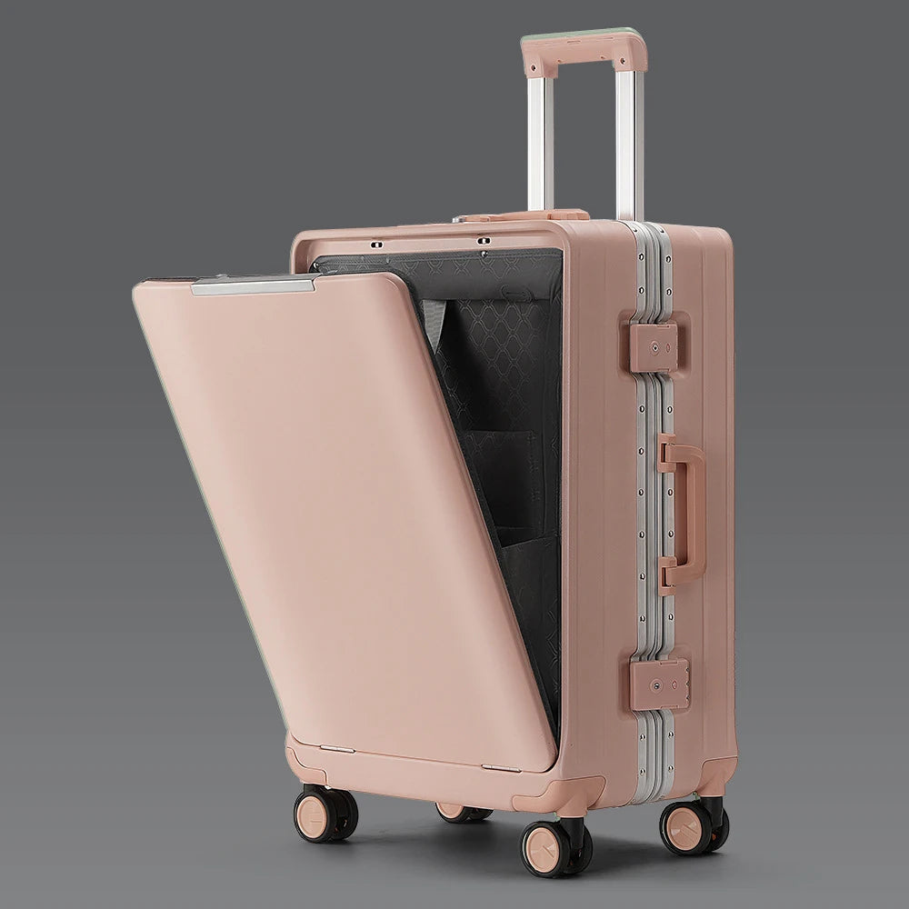 KLQDZMS Cabin Suitcase Travel Bag 20"24"26 Inch Boarding Box Aluminum Frame Trolley Case Front Opening Studen Laptop Luggage