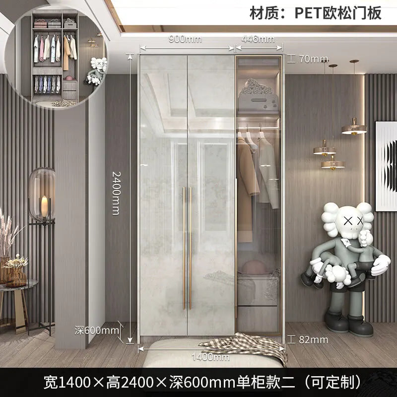 Glass Door Modern Wardrobe With Ample Storage And Brass Hardware — Pale Gray | KIMLUD